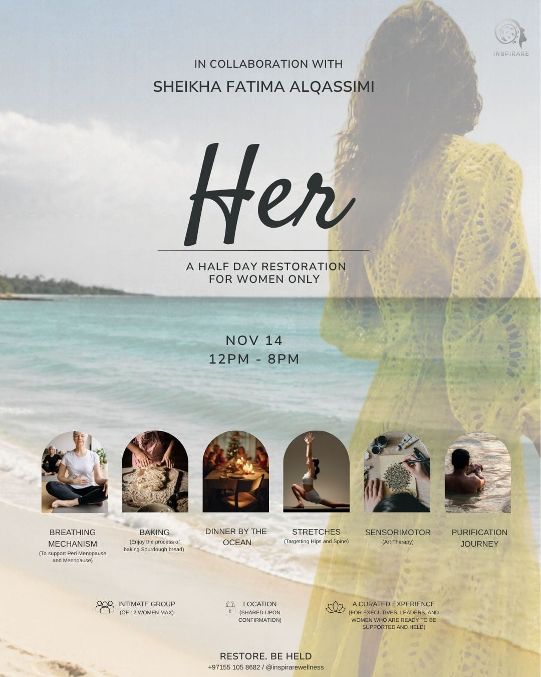 HER — Restore. Be Held. event poster, in collaboration with Sheikha Fatima Alqassimi